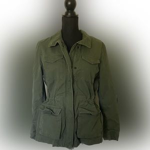 Levis Womens Medium Tab Twills Olive Green Snap Button Zip Jacket Long Sleeve